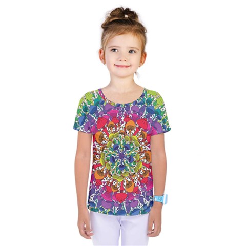 Rainbow Mushroom Mandala Kids  One Piece Tee by steampunkbabygirl