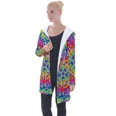 Rainbow Mushroom Mandala Longline Hooded Cardigan