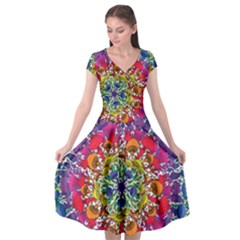 Rainbow Mushroom Mandala Cap Sleeve Wrap Front Dress by steampunkbabygirl