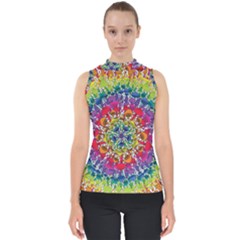 Rainbow Mushroom Mandala Mock Neck Shell Top