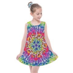 Rainbow Mushroom Mandala Kids  Summer Dress