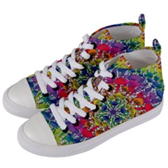 Rainbow Mushroom Mandala Women s Mid-top Canvas Sneakers