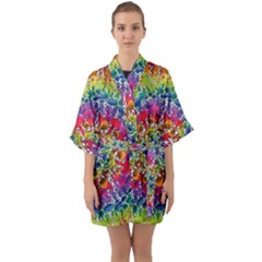 Rainbow Mushroom Mandala Half Sleeve Satin Kimono  by steampunkbabygirl