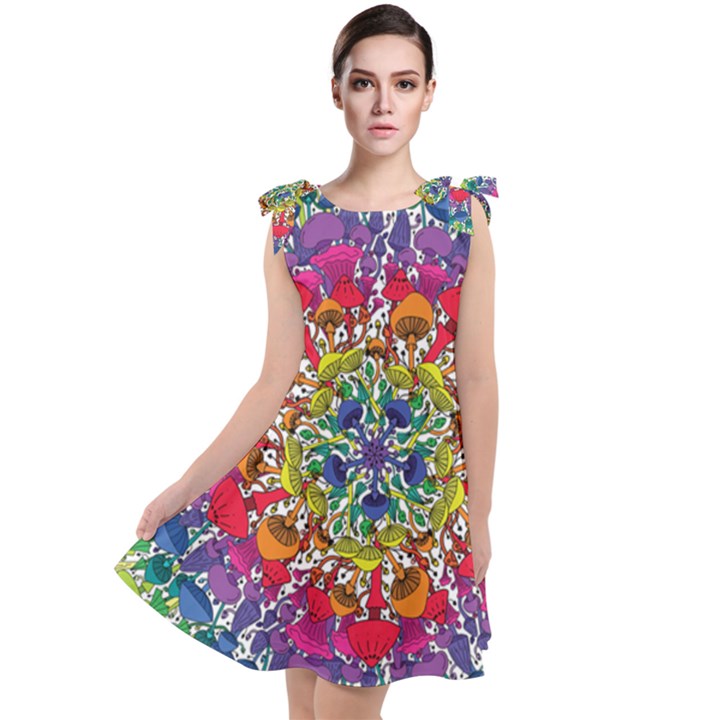 Rainbow Mushroom Mandala Tie Up Tunic Dress