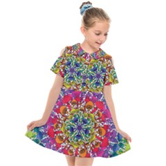 Rainbow Mushroom Mandala Kids  Short Sleeve Shirt Dress by steampunkbabygirl