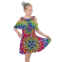 Rainbow Mushroom Mandala Kids  Shoulder Cutout Chiffon Dress by steampunkbabygirl