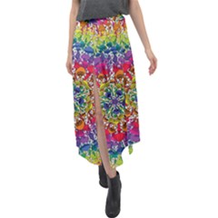 Rainbow Mushroom Mandala Velour Split Maxi Skirt