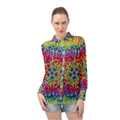 Rainbow Mushroom Mandala Long Sleeve Chiffon Shirt