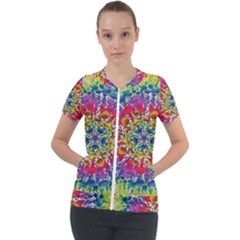 Rainbow Mushroom Mandala Short Sleeve Zip Up Jacket