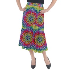 Rainbow Mushroom Mandala Midi Mermaid Skirt