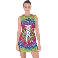 Rainbow Mushroom Mandala Lace Up Front Bodycon Dress