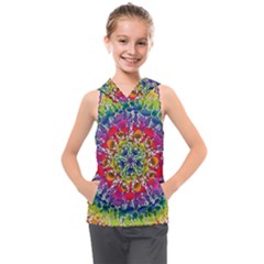 Rainbow Mushroom Mandala Kids  Sleeveless Hoodie by steampunkbabygirl