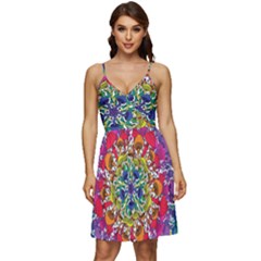 Rainbow Mushroom Mandala V-neck Pocket Summer Dress 