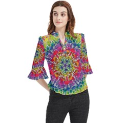 Rainbow Mushroom Mandala Loose Horn Sleeve Chiffon Blouse