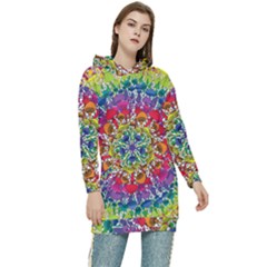 Rainbow Mushroom Mandala Women s Long Oversized Pullover Hoodie