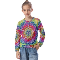 Rainbow Mushroom Mandala Kids  Long Sleeve Tee With Frill 