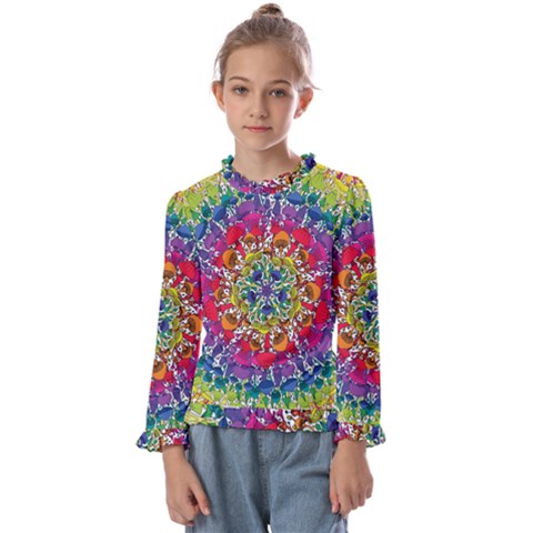 Rainbow Mushroom Mandala Kids  Frill Detail Tee by steampunkbabygirl