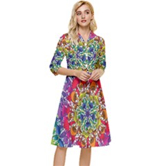 Rainbow Mushroom Mandala Classy Knee Length Dress