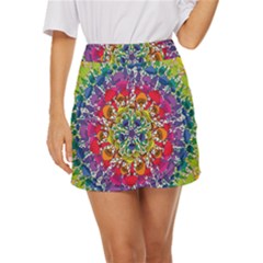 Rainbow Mushroom Mandala Mini Front Wrap Skirt