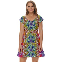 Rainbow Mushroom Mandala Short Sleeve Tiered Mini Dress