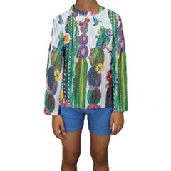 Rainbow Cactus Shirt Kids  Long Sleeve Swimwear by steampunkbabygirl