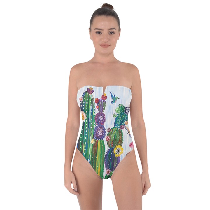 Rainbow Cactus Shirt Tie Back One Piece Swimsuit