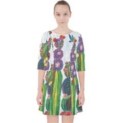 Rainbow Cactus Shirt Quarter Sleeve Pocket Dress