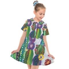 Rainbow Cactus Shirt Kids  Short Sleeve Shirt Dress by steampunkbabygirl