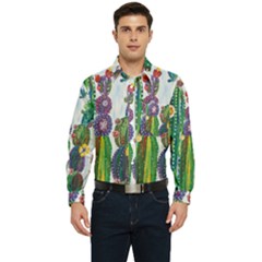 Rainbow Cactus Shirt Men s Long Sleeve Pocket Shirt 