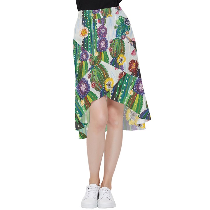 Rainbow Cactus Shirt Frill Hi Low Chiffon Skirt