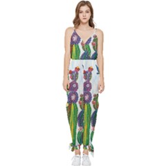 Rainbow Cactus Shirt Sleeveless Tie Ankle Chiffon Jumpsuit