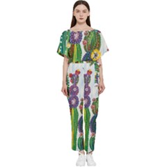 Rainbow Cactus Shirt Batwing Lightweight Chiffon Jumpsuit