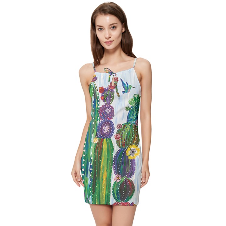 Rainbow Cactus Shirt Summer Tie Front Dress