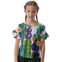 Rainbow Cactus Shirt Kids  Cut Out Flutter Sleeves