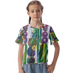 Rainbow Cactus Shirt Kids  Cuff Sleeve Scrunch Bottom Tee