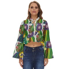 Rainbow Cactus Shirt Boho Long Bell Sleeve Top