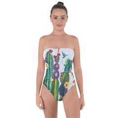 Rainbow Cactus Shirt Tie Back One Piece Swimsuit by steampunkbabygirl