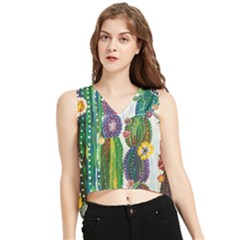 Rainbow Cactus Shirt V-neck Cropped Tank Top