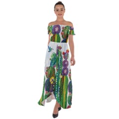 Rainbow Cactus Shirt Off Shoulder Open Front Chiffon Dress by steampunkbabygirl