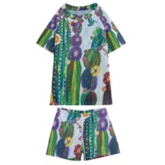 Rainbow Cactus Shirt Kids  Swim Tee And Shorts Set by steampunkbabygirl