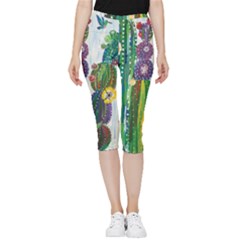 Rainbow Cactus Shirt Inside Out Lightweight Velour Capri Leggings 