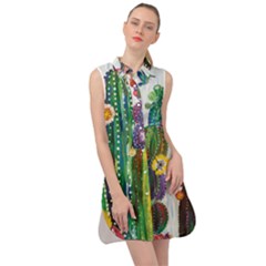 Rainbow Cactus Shirt Sleeveless Shirt Dress