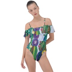 Rainbow Cactus Shirt Frill Detail One Piece Swimsuit by steampunkbabygirl