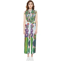 Rainbow Cactus Shirt Women s Frill Top Chiffon Jumpsuit