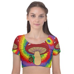 Wizard Snail Velvet Short Sleeve Crop Top 