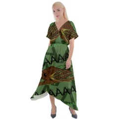 Cicada Cross Front Sharkbite Hem Maxi Dress