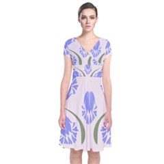 Folk Flowers Print Floral Pattern Ethnic Art Short Sleeve Front Wrap Dress