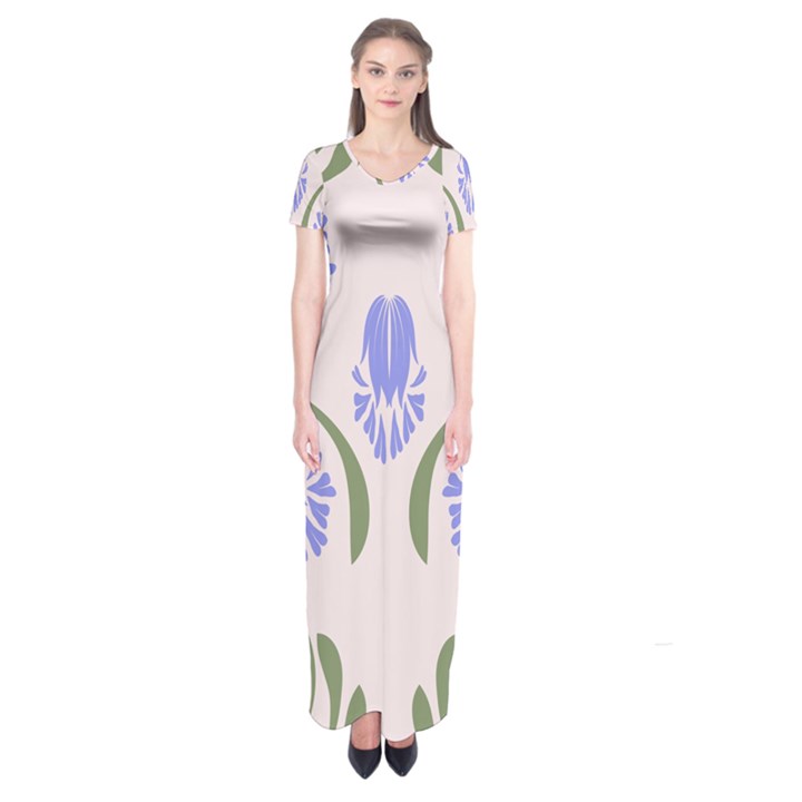 Folk flowers print Floral pattern Ethnic art Short Sleeve Maxi Dress