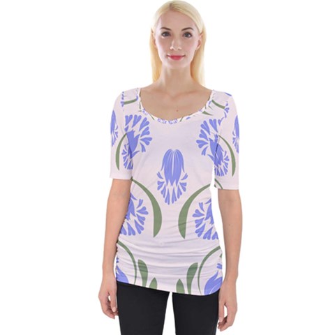 Folk Flowers Print Floral Pattern Ethnic Art Wide Neckline Tee by Eskimos