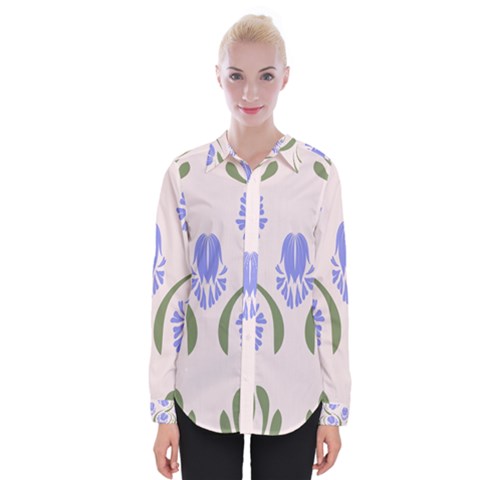 Folk Flowers Print Floral Pattern Ethnic Art Womens Long Sleeve Shirt by Eskimos